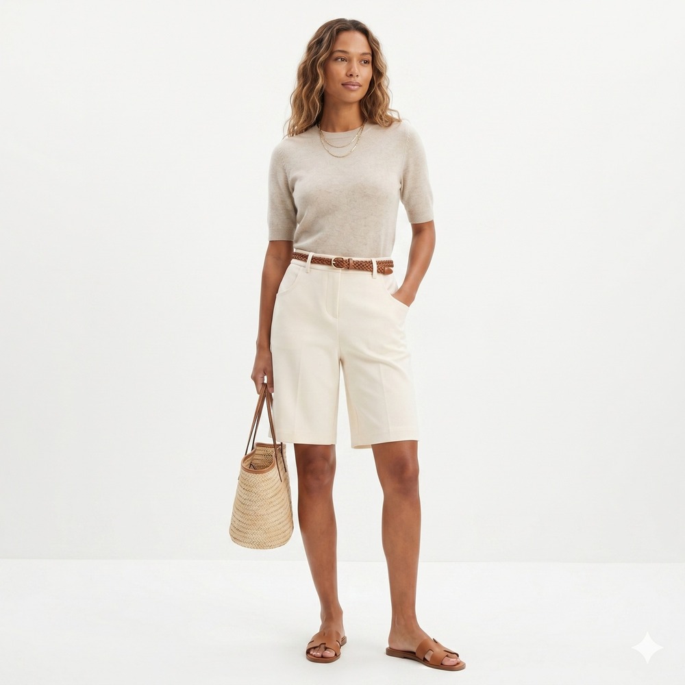 PAIRE Women XL Tailored Bermuda Shorts Off White High Rise Italian Fabric $225